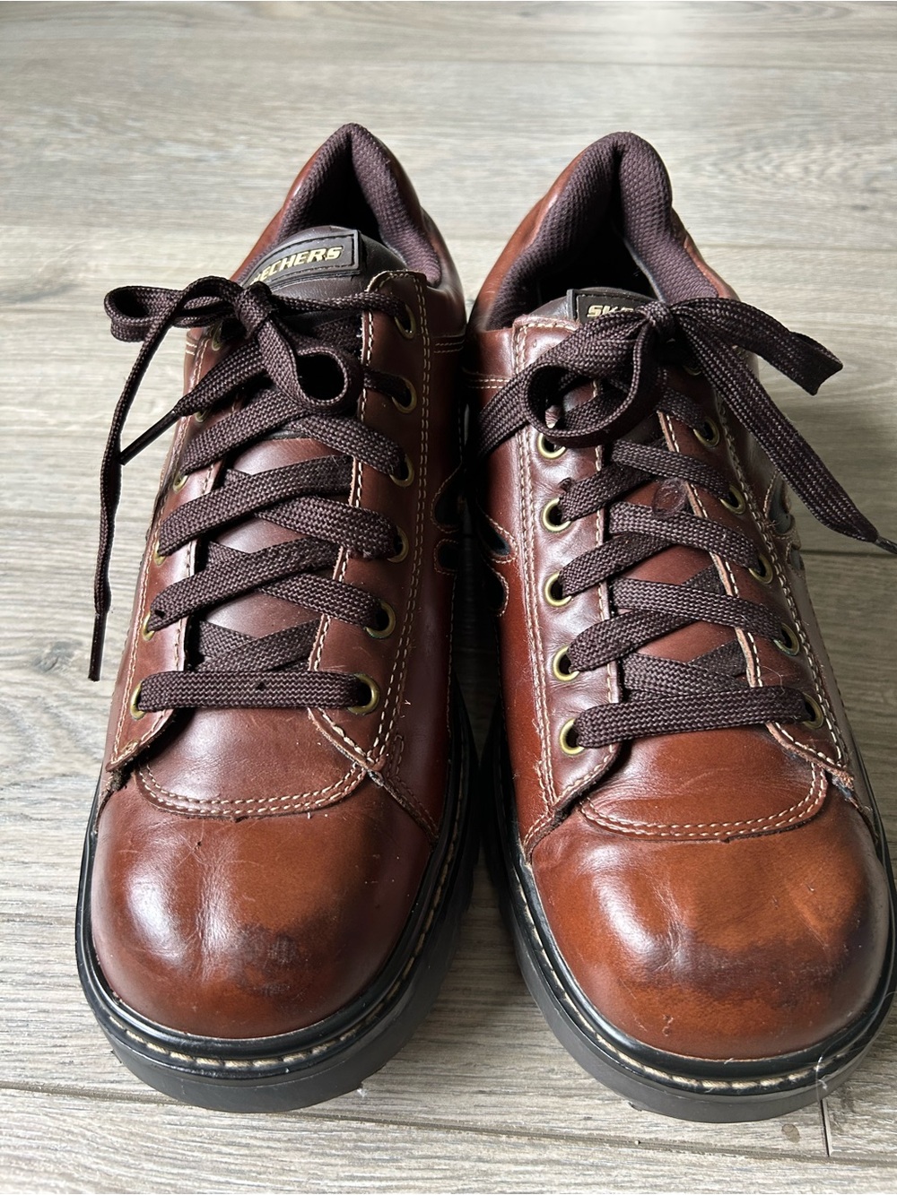 Y2K Skechers Tredd Jammers Brown LeatherChunky Oxfords Platform Vtg  Size 10